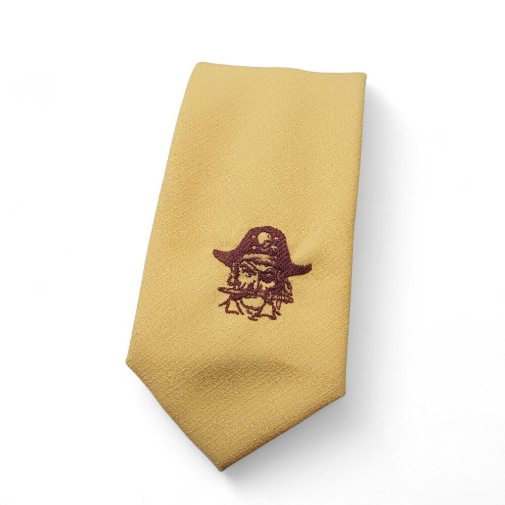 VTG Tergal E.A. Laney Buccaneers Embroidered Tie Golden Yellow Brown Pirate Logo
